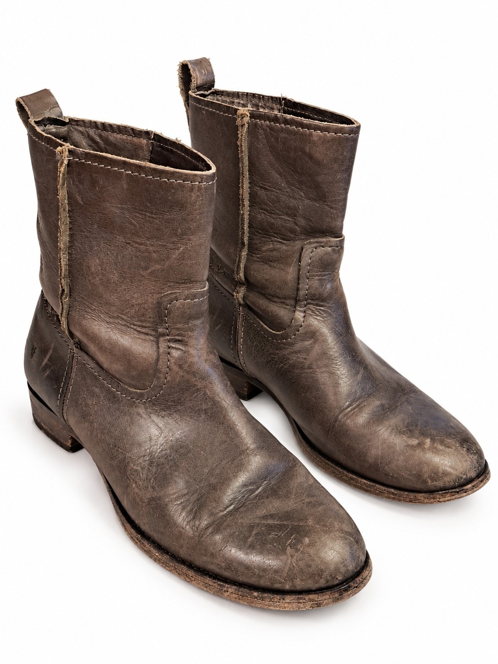 Frye Raw Edge Distressed Brown Leather Pull On Ankle Boots 8B Western